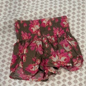 Free People High Waist Floral Pink and Brown Shorts